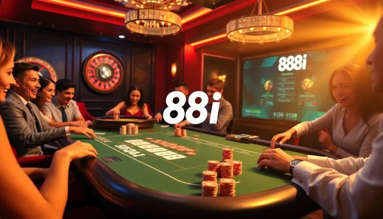 Players enjoying the exciting 88i game at a luxurious poker table in a vibrant casino setting.