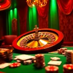 Exciting game bài đổi thưởng scene featuring a roulette wheel and playing cards.
