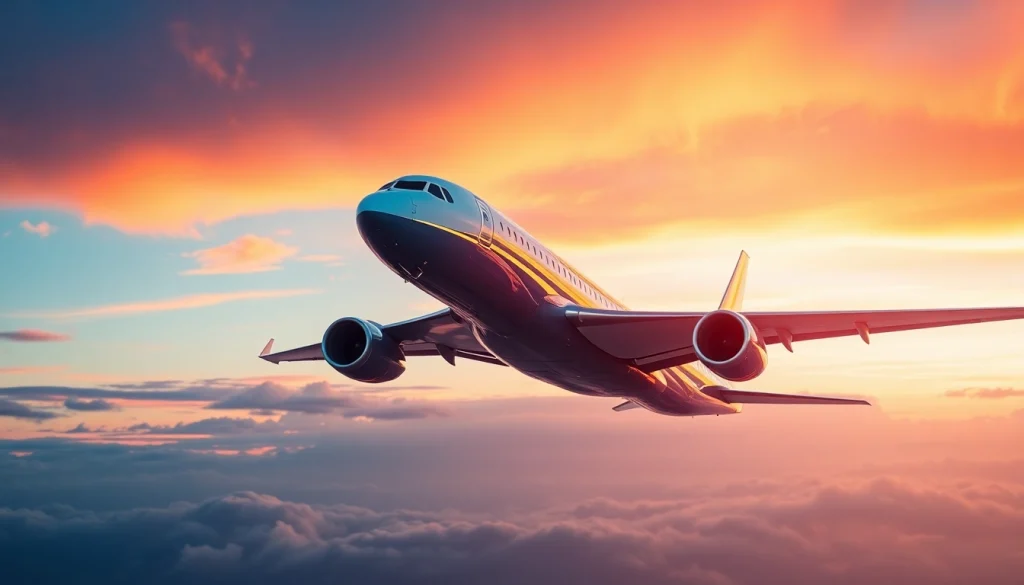 NK88 airliner soaring through a vibrant sunset sky, showcasing innovation in aviation.