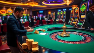 Experience thrilling casino games at FC88 with vibrant roulette tables and professional players.