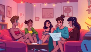 NSFW roleplay characters in a creative, inviting space, engaged in dialogue and sketching ideas.