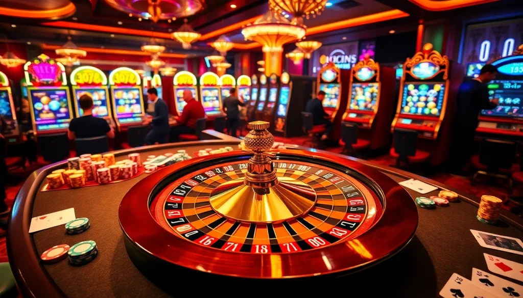 Experience thrilling gambling moments at Luckywin casino with players enjoying roulette, slots, and poker.