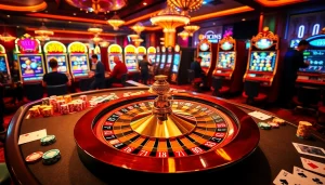 Experience thrilling gambling moments at Luckywin casino with players enjoying roulette, slots, and poker.