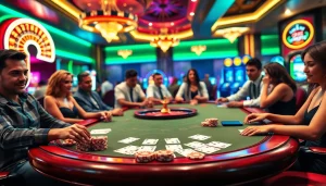 Experience excitement with OKKING at a lavish casino poker table surrounded by players.