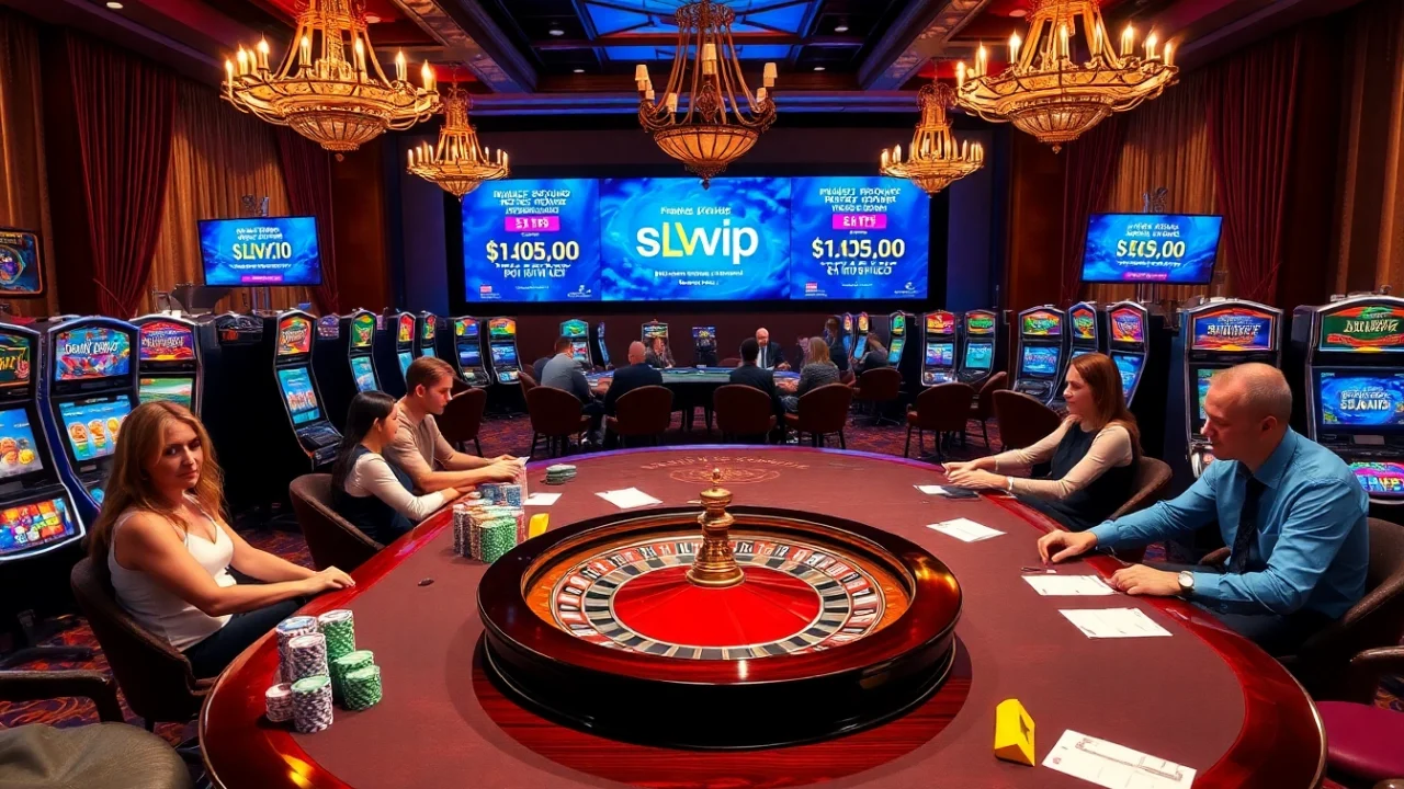 Experience slvip adrenaline as players enjoy slots and tables in a luxurious casino setting.