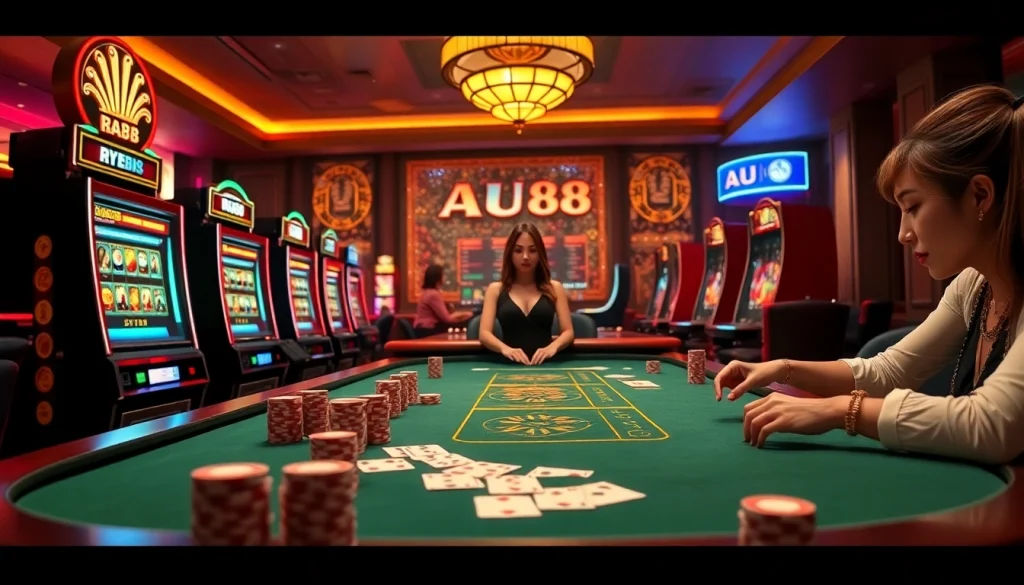 AU88 captivates players with an exciting slot machine experience in a luxurious casino setting.