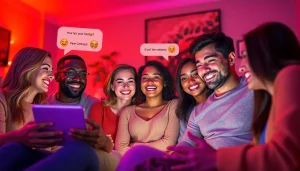 Engaging adults in a lively sexchat environment with warm lighting and modern devices.