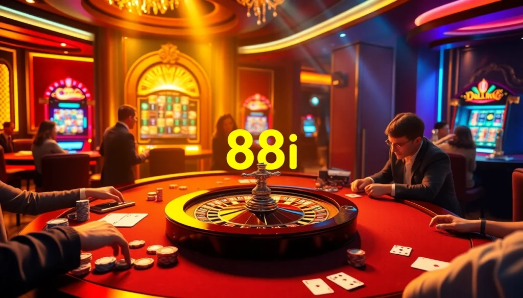 Experience thrilling gameplay at 88ii casino with vibrant tables, chips, and energetic gamblers.