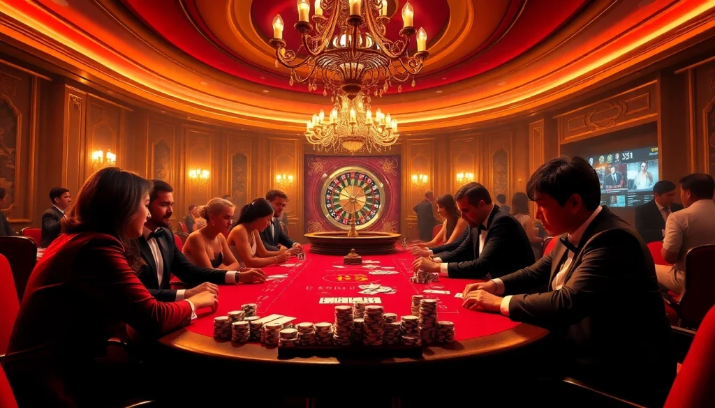 Experience the thrill of gambling at https://xo88hi.com/ with an elegant poker game scene.