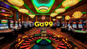 Engaging players at Go99 casino with vibrant roulette tables and slot machines.