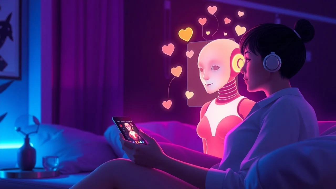 Engaging ai nsfw interaction between a user and a virtual AI character in a cozy digital environment.