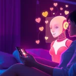 Engaging ai nsfw interaction between a user and a virtual AI character in a cozy digital environment.