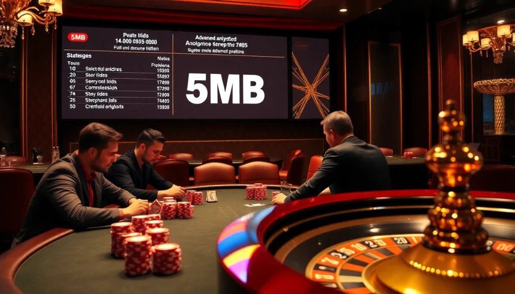 High-stakes poker action with professional players and vibrant 5MB poker chips.