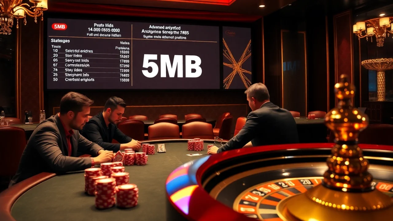 High-stakes poker action with professional players and vibrant 5MB poker chips.