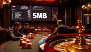 High-stakes poker action with professional players and vibrant 5MB poker chips.