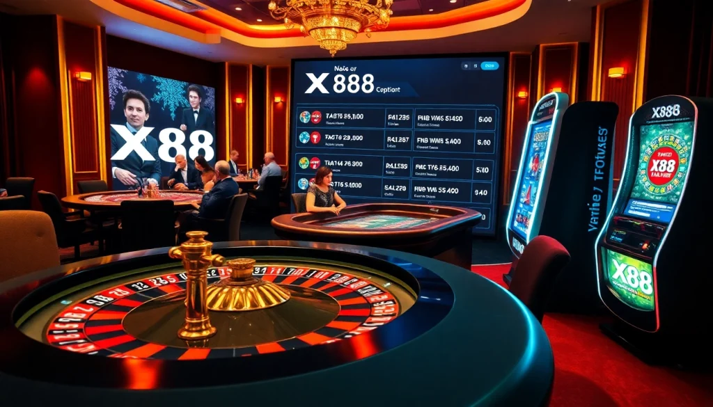 X88 players engaging in an exciting game at a luxurious casino table.