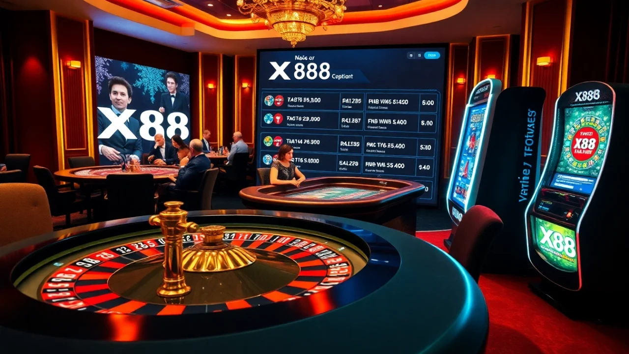 X88 players engaging in an exciting game at a luxurious casino table.