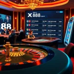 X88 players engaging in an exciting game at a luxurious casino table.