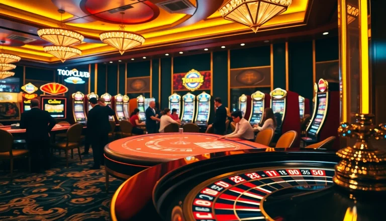 Join the thrilling gaming experience at topclub with vibrant poker and slot games in action.