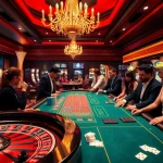 Excited players engaging in a high-stakes game at rik vip casino, showcasing poker chips and roulette.