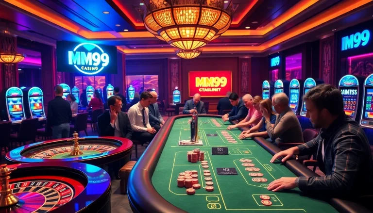 MM99 casino players enjoying vibrant table games amidst luxurious surroundings.