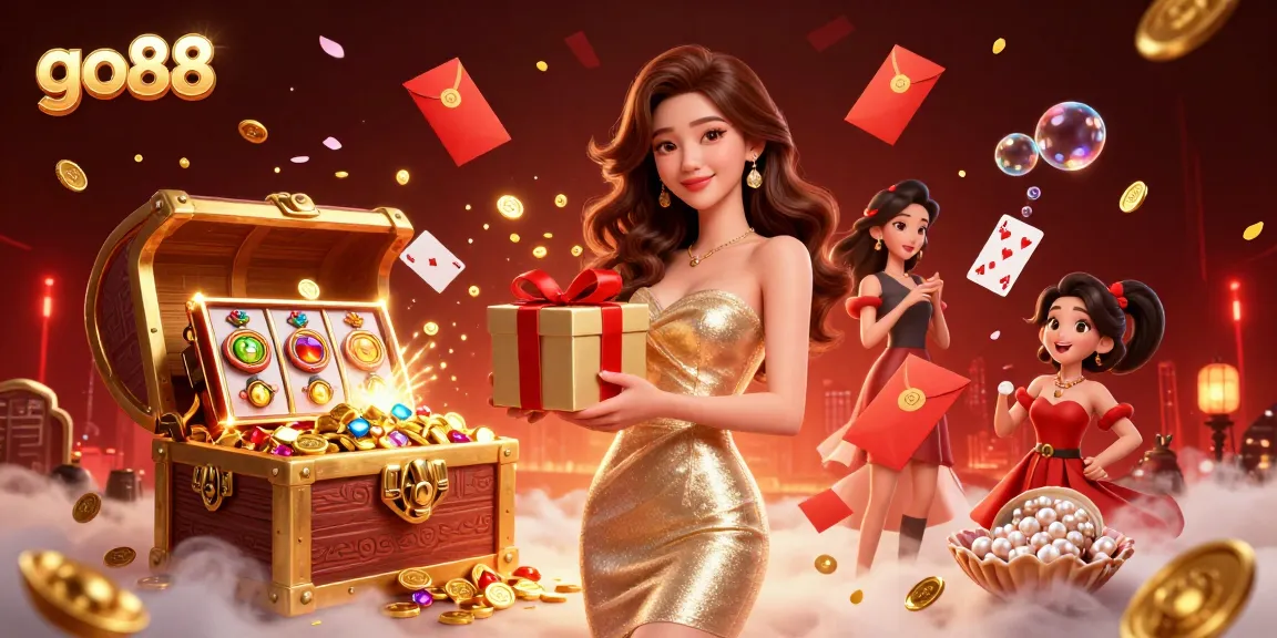 Win big at go88 with stunning 3D visuals featuring a festive casino theme and dynamic game elements.