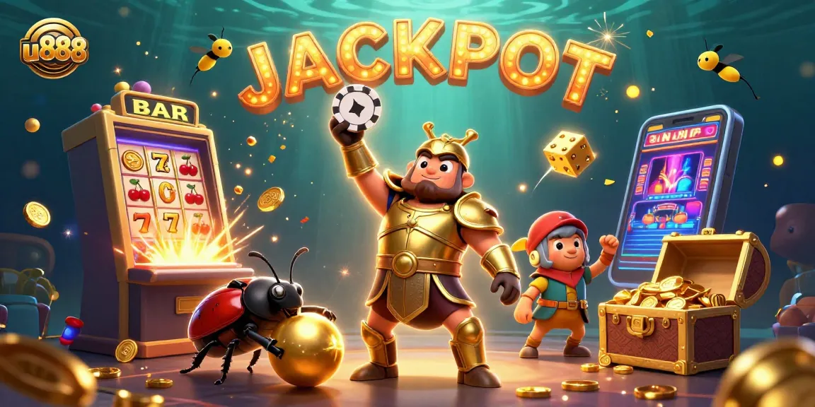 Experience the excitement of u888 gaming with a victorious beetle amidst a jackpot explosion.