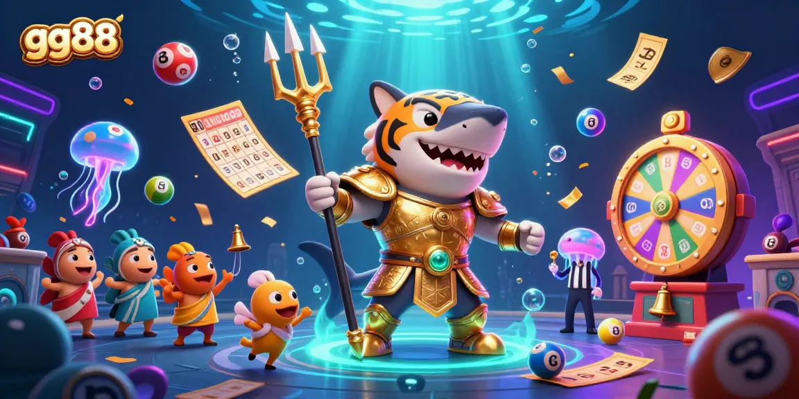 Experience thrilling action at gg88 with a golden gladiator shark in an underwater casino scene.