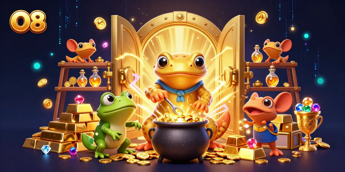 O8 showcases a thrilling casino scene with animated characters turning metals into gold.